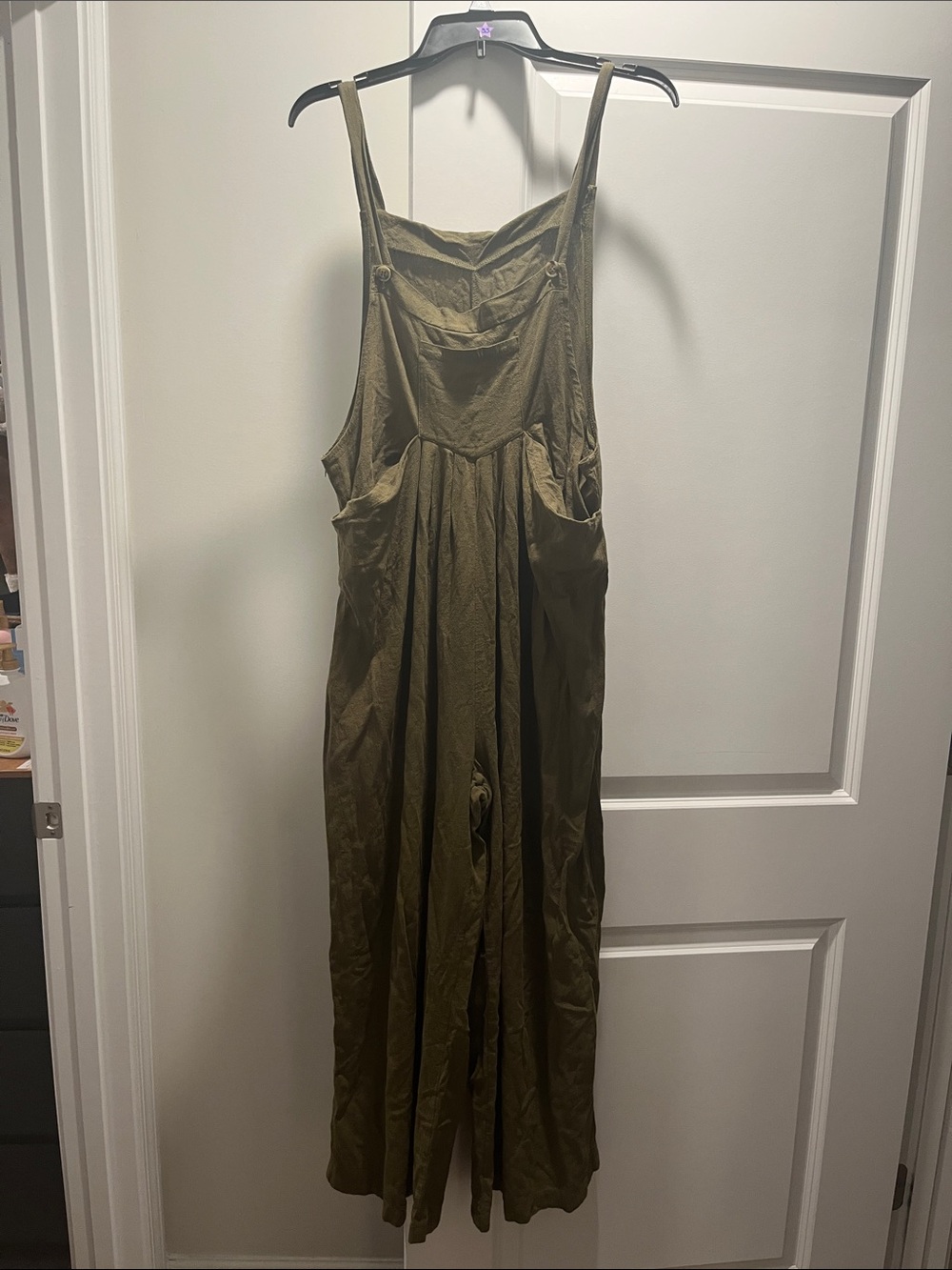 Women's Olive Green Sleeveless Maxi Jumpsuit Dress